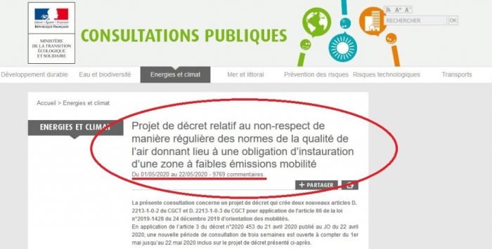 Consultation publique (en toute discrétion) pour la création obligatoire des ZFE : deuxième round