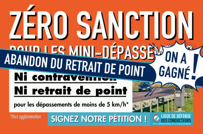 Abandon du retrait de point pour les dépassements de vitesse de moins de 5 km/h&nbsp;: on a gagné !