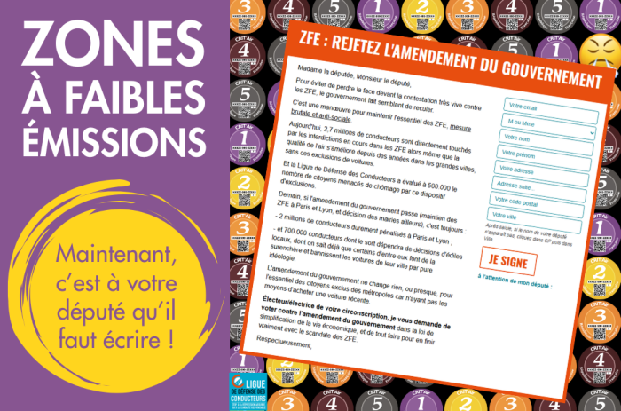 ZFE&nbsp;: demandez à votre député de rejeter l’amendement du gouvernement !